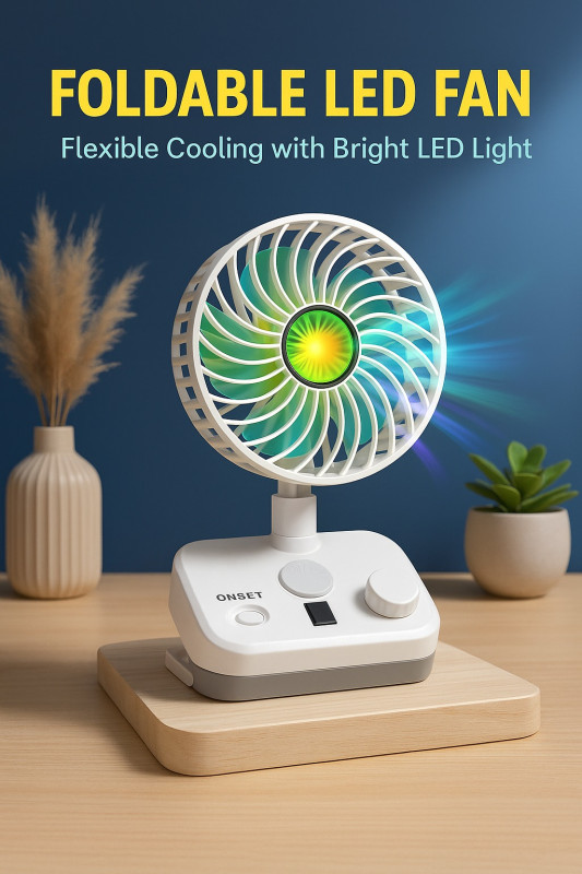 Foldable LED Fan – Portable Cooling with Bright LED Light
