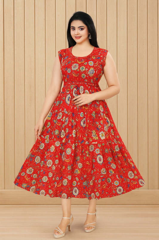 Women’s Sleeveless Red Floral Print Midi Dress