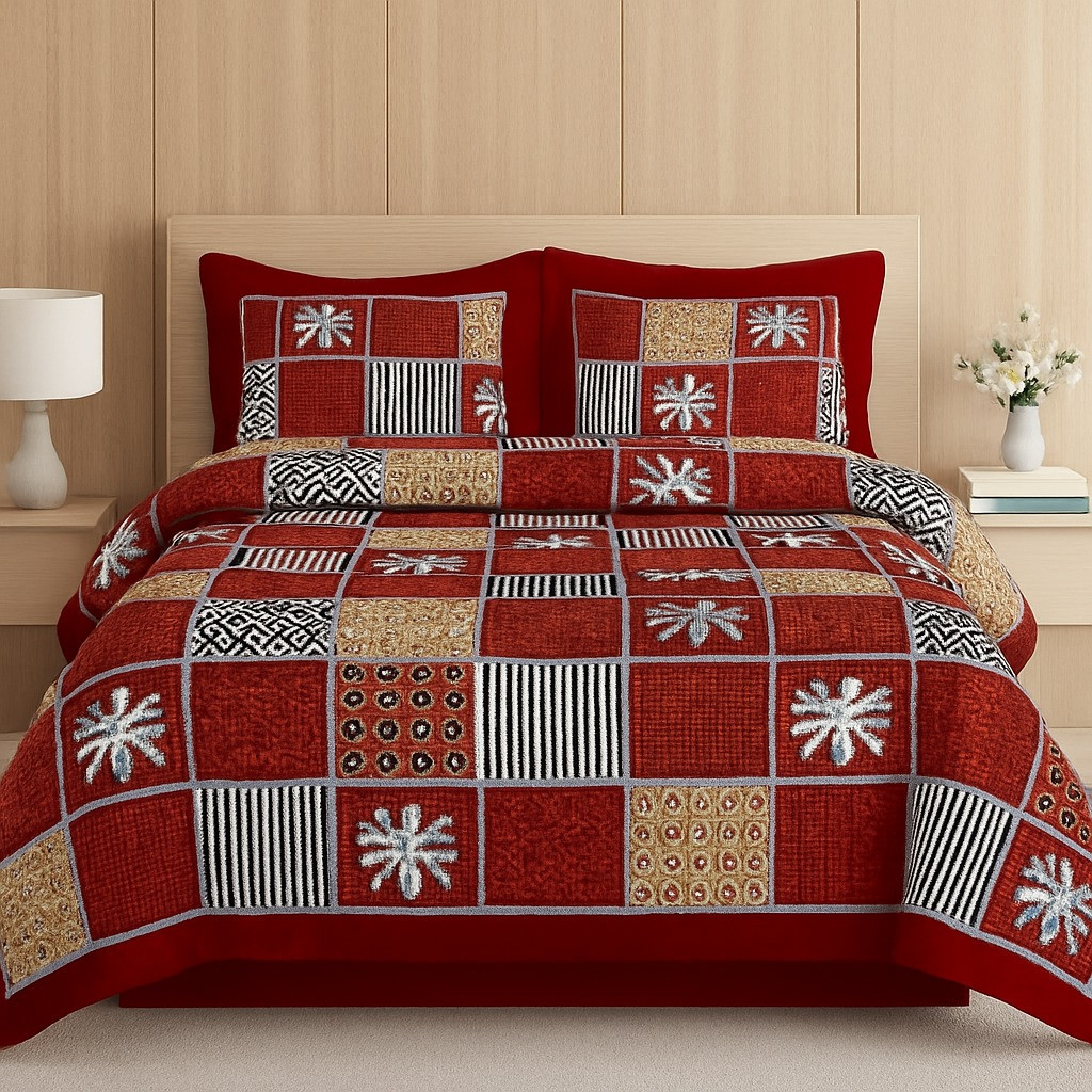 Red Elephant Block Print Cotton Double Bedsheet with 2 Pillow Covers  Description: