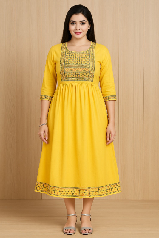 Women’s Mustard Yellow Embroidered Anarkali Long Grown