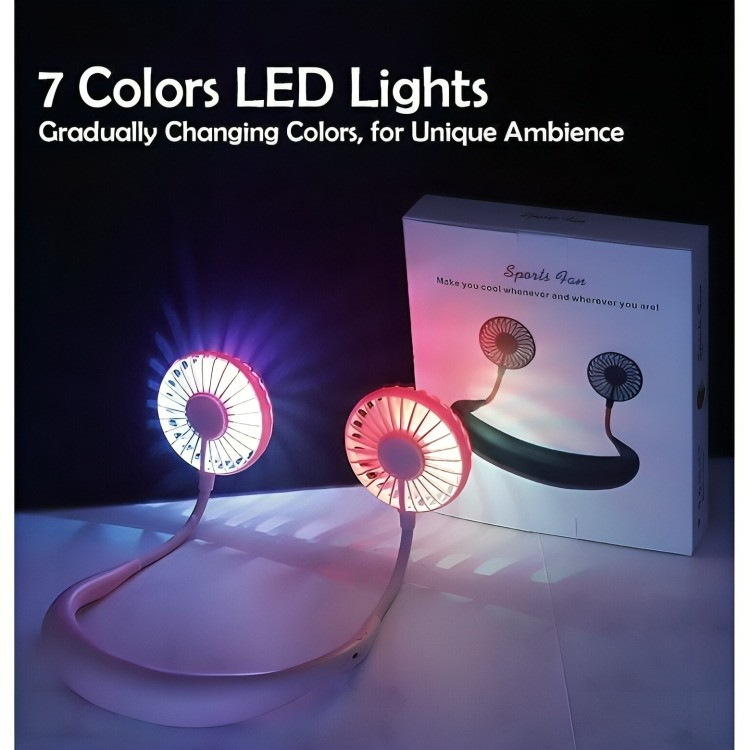 7 Colors LED Neck Fan – Portable Sports Fan with Lights