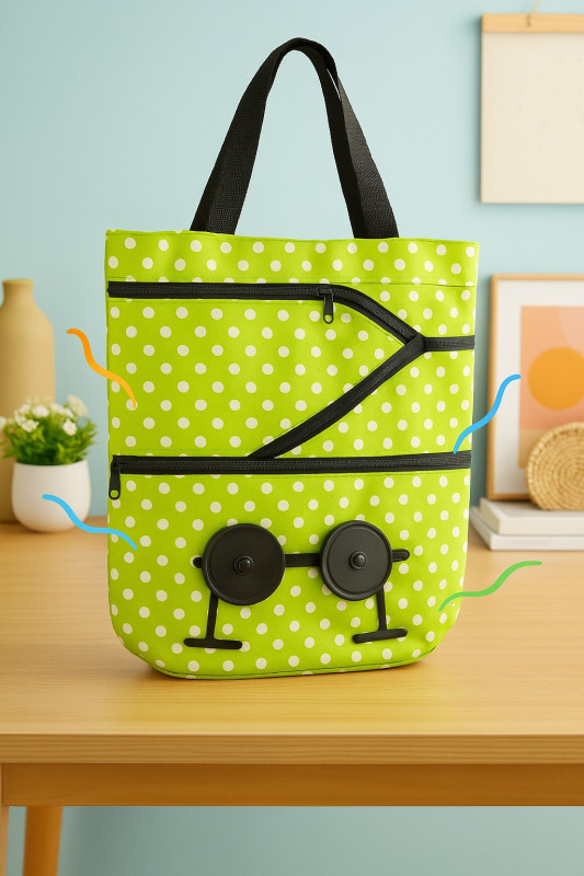 Eco-Fold Polka Dot Shopping Tote with Wheels