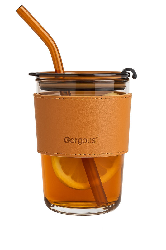 Glass Tumbler with Straw & Sleeve